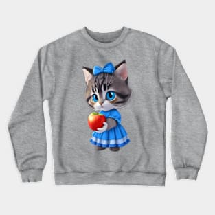 Kitten in dress holding an apple Crewneck Sweatshirt